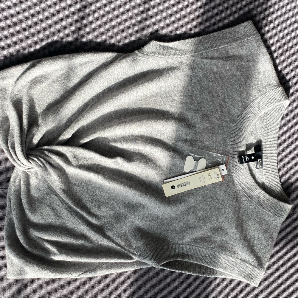 Gray Aqua Sleeveless Cropped Cashmere Sweater Top